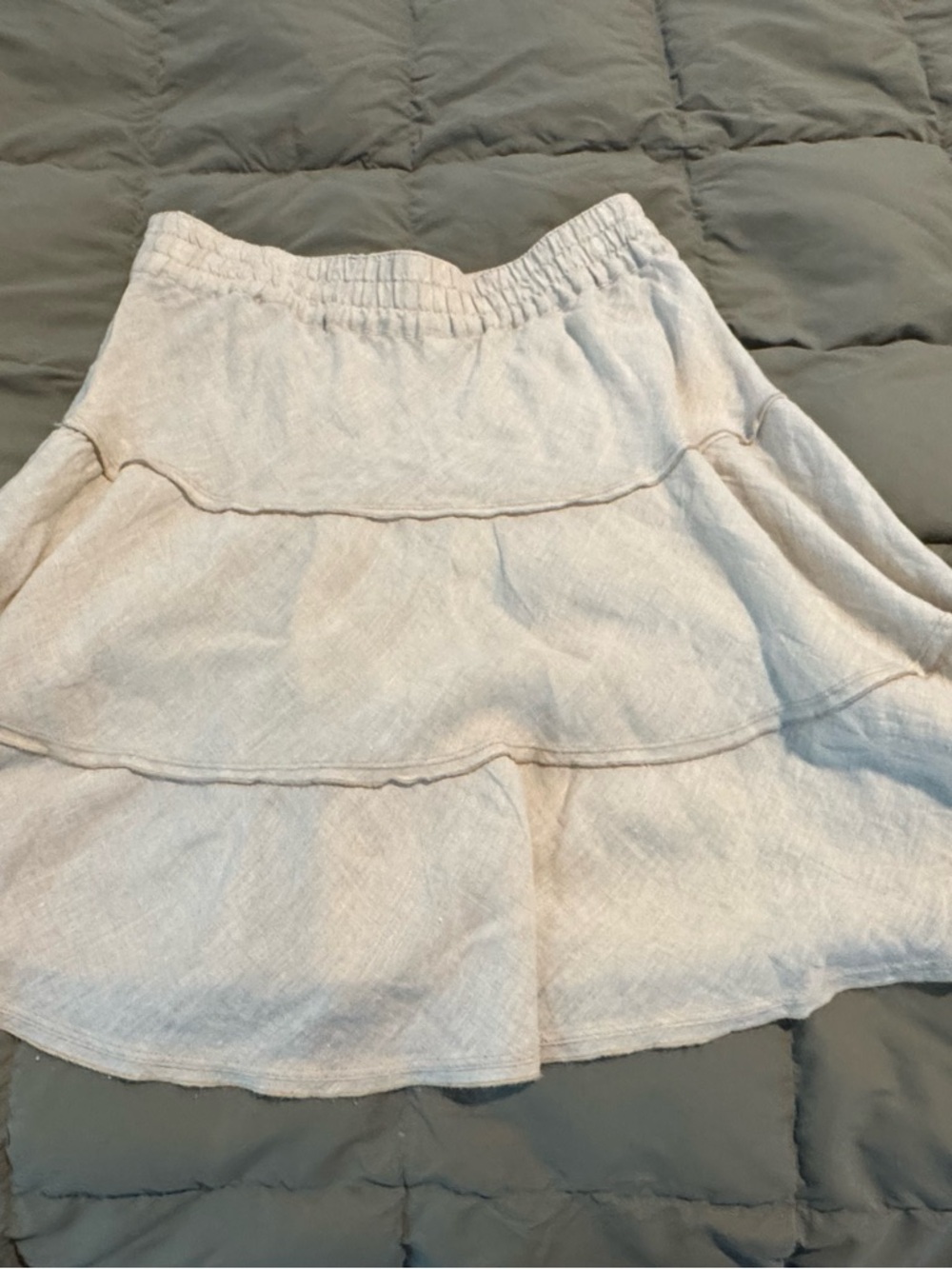 Women's Cream Tiered Linen Skirt - Picture 2 of 4